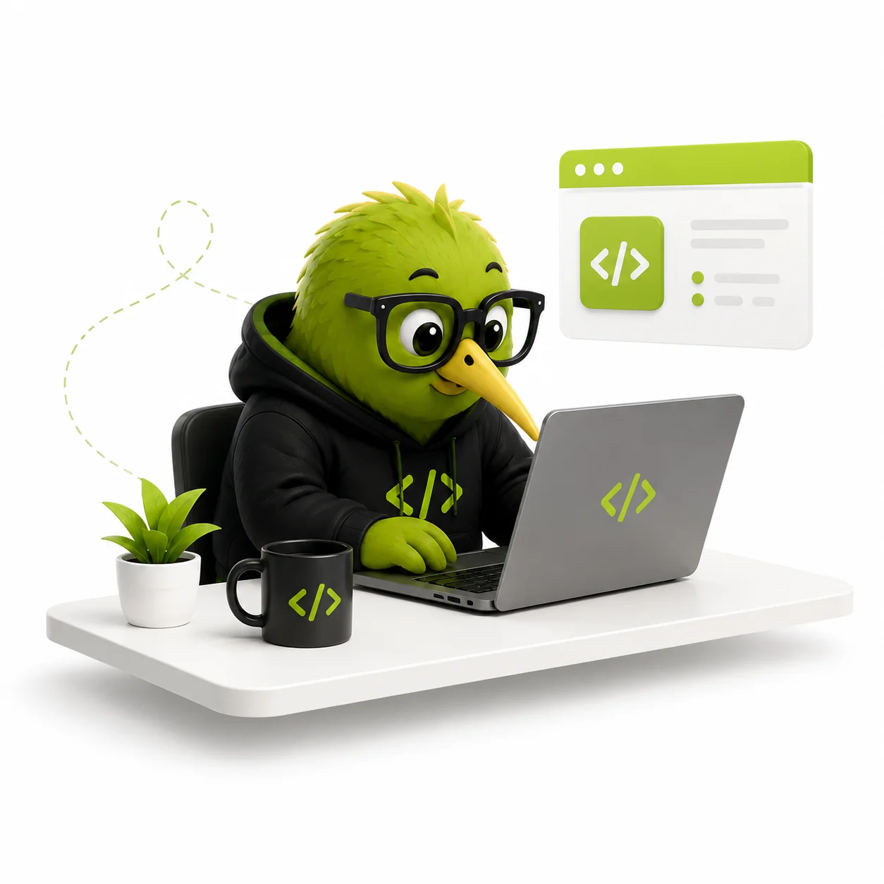 Kiwitech Labs kiwi developer focused at laptop